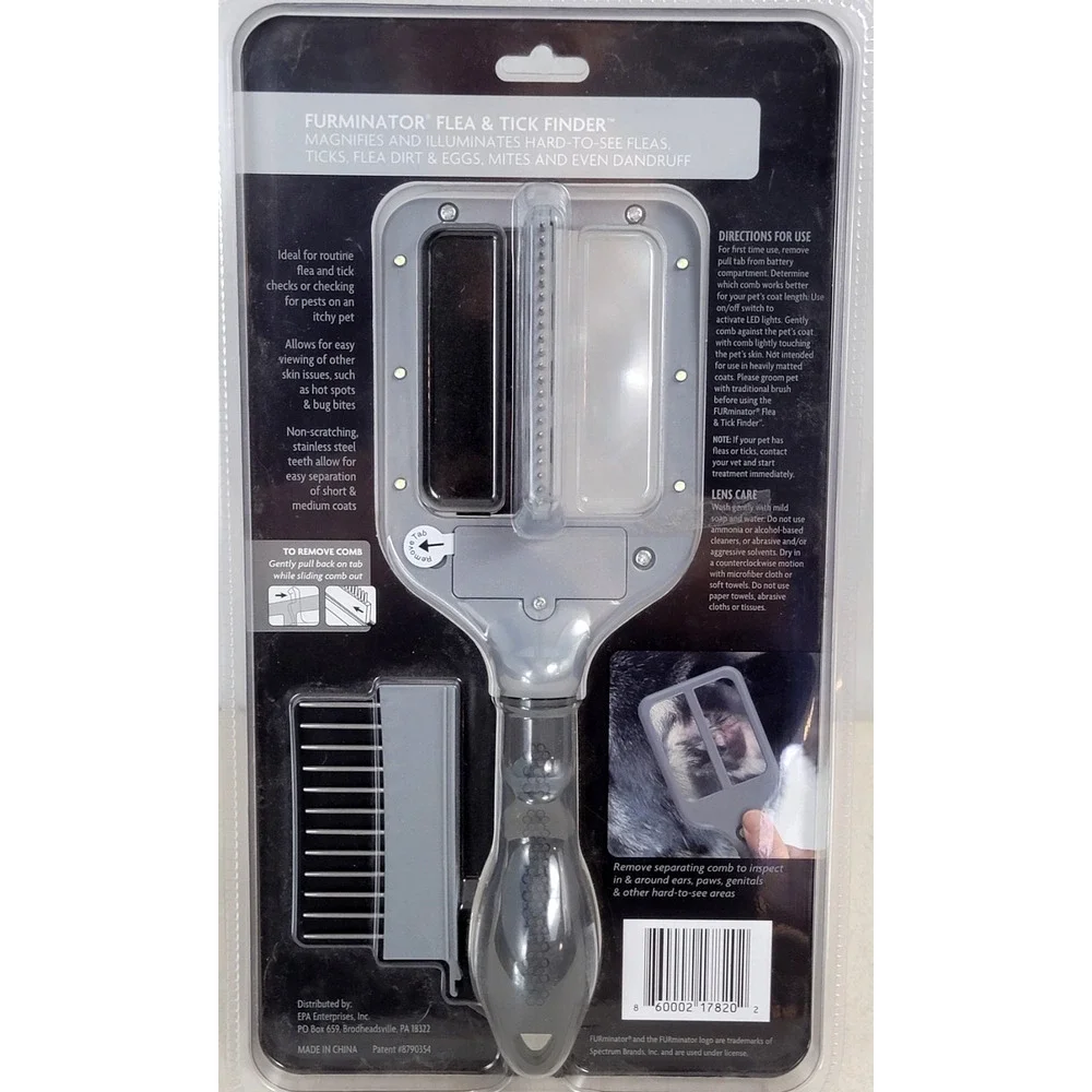 FURminator Flea & Tick Finder 3-in-1 Tool Dog Cat Grooming Comb NIP